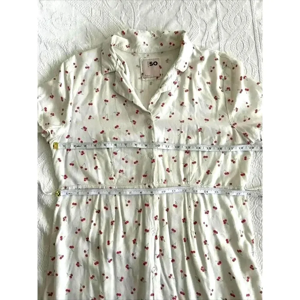 Cherry Print Retro Rockabilly Mini Dress Button Down Tie Back SO Size Large